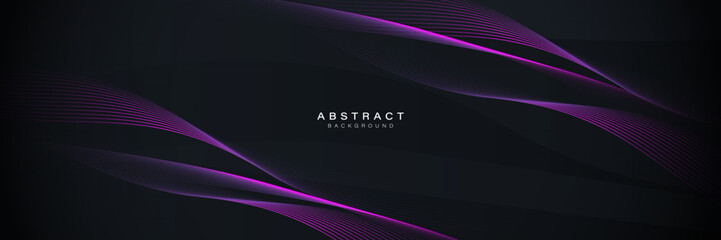 Fototapete - Abstract Purple Light Wave Lines on Black Background for Modern Design
