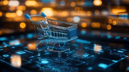 Poster - Conceptual E-Commerce: A Miniature Shopping Cart on a Digital Circuit Board