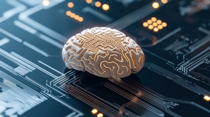 Poster - Futuristic Brain Concept with Circuit Board and Digital Connections