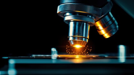 Poster - detailed close-up of microscope lens with sparks and light flare