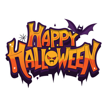 happy halloween text with pumpkin