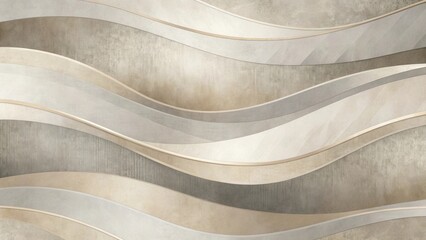 Poster - Abstract Beige and Gray Curving Layered Design with Subtle Gold Accents for Modern Interior Decor