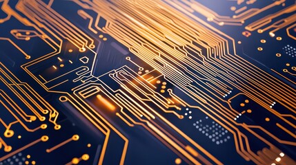 Poster - Abstract Circuit Board Design with Golden Lines on Dark Background