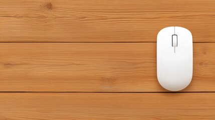 Poster - Minimalist White Mouse on Wood Table Surface for Office Use