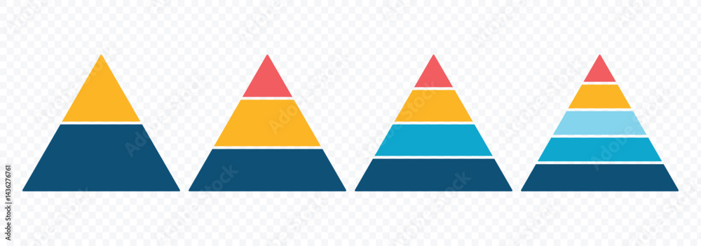 Pyramid infographic set. Colorful triangular pyramid icon vector ...