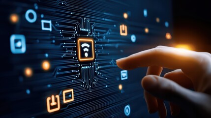 Poster - Hand Reaching Towards Wi-Fi Symbol on Digital Interface Background
