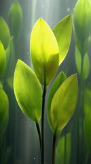 Poster - Green stems dance behind glass in a serene aquatic environment filled with soft light