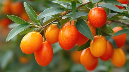 Aufkleber - Vibrant kumquat tree branches adorned with colorful fruit during a sunny afternoon in the orchard