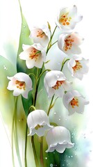 Poster - Captivating watercolor illustration of lily of the valley blooms in soft pastel colors