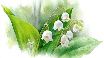 Poster - Elegant lily of the valley watercolor capturing natures delicate beauty and serene grace