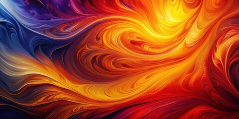 Poster - Abstract swirling vibrant hues of orange, red, and blue paint strokes creating a dynamic and energetic composition