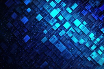 Poster - Abstract Blue Technology Background with Glowing Squares and Lines