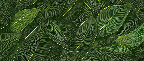 Wall Mural - tropical leaf wallpaper, luxury nature leaves pattern design, golden banana leaf line arts, hand dra