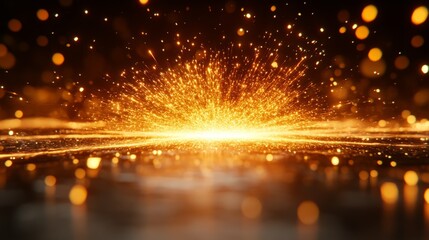 Poster - Golden Spark: The image showcases a mesmerizing golden spark, emanating from a central point and illuminating the space. A symbolic representation of brilliance, innovation, and dynamic movement.