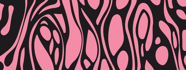 Fototapete - Abstract vector illustration with bold, wavy pink and black shapes forming an organic, fluid pattern resembling animal prints or psychedelic art.