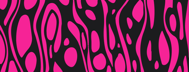 Fototapete - Abstract vector illustration with bold, wavy pink and black shapes forming an organic, fluid pattern resembling animal prints or psychedelic art.