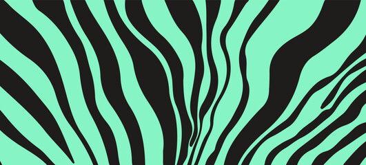 Fototapete - Abstract vector illustration with flowing mint green and black wavy lines. The dynamic, organic pattern creates a modern, psychedelic visual, perfect for backgrounds or creative design projects.