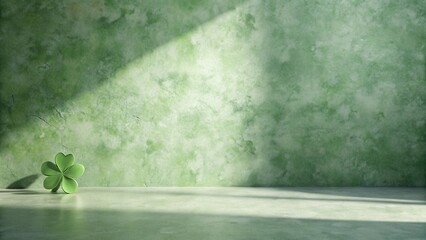 Poster - Serene Green Room with Symbolic Four-Leaf Clover, Casting Shadows on Polished Floor