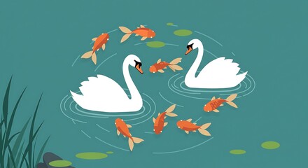 Naklejka na meble Serene Swan Pond - Koi and Swans in Harmony