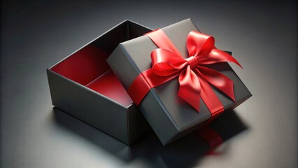 Poster - A Partially Open Black Gift Box with a Vibrant Red Ribbon Bow, Symbolizing Elegance and Anticipation for a Special Occasion