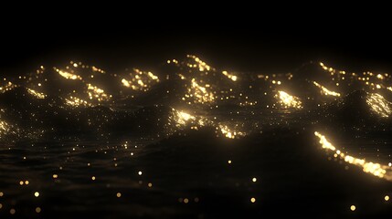 Leinwandbilder - Abstract background with golden lights and dark background. Golden particles create a glittering, luminous effect. The image is dark, with bright accents of golden light. 