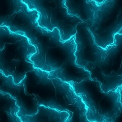 Leinwandbilder - Abstract image featuring a dynamic pattern of teal and blue lightning like lines on a dark background. The texture is smooth with glowing, swirling energy. The color palette is primarily dark blue