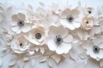 Wall Mural - elegant, three-dimensional, paper flower arrangement, detailed design.