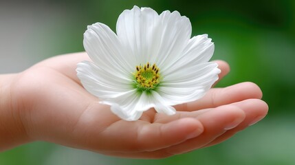 Poster - Holding a delicate white flower in nurturing hands as a symbol of nature therapy