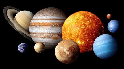 Poster - Planets in our solar system illustrating their distinct sizes and colors against a black background