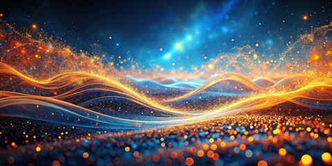 Aufkleber - Abstract Glowing Waves of Energy and Light, a Sparkling Celestial Landscape of Shimmering Particles