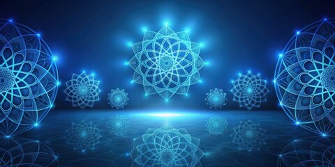 Aufkleber - Abstract Luminescent Mandala Design Featuring Intricate Geometric Patterns and Glowing Blue Hues