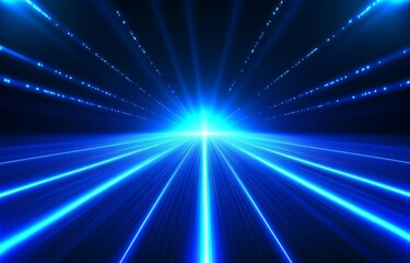 Poster - Abstract blue lines merging into a luminous beam are set against a dark background