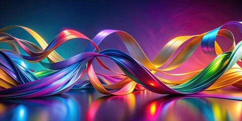 Poster - Abstract Colorful Ribbon Swirls Dynamic Intertwined Flowing Streamers of Vibrant Hues on a Reflective Surface