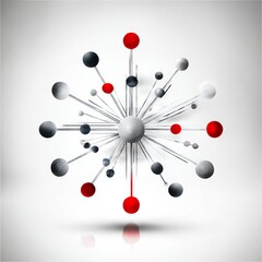 Poster - Abstract Molecular Structure: Connected Spheres with Radial Lines on White Background 