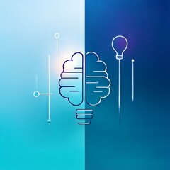 Fototapete - Creative Thinking: A Brain-Lightbulb Concept for Innovation and Problem-Solving on a Split Blue Background