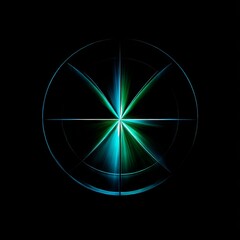 Poster - Glowing Circle with Radial Beams of Light: Abstract Energy and Symmetry on a Black Backdrop
