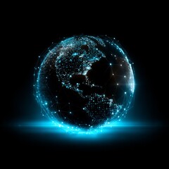 Aufkleber - Global Digital Network: Glowing Earth with Connected Data Points, Representing Global Communication and Connectivity