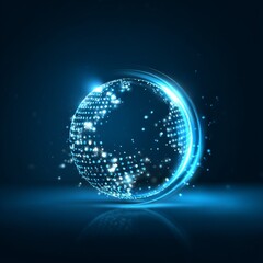 Poster - Glowing Digital Orb with Abstract Blue Light Trails: A Vision of Modern Technology and Innovation