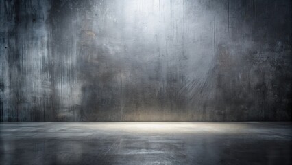 Poster - Empty Industrial Room with Dark Gray Concrete Wall and Floor Featuring Subtle Lighting
