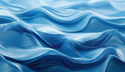 Poster - Abstract wavy blue surface.  Dynamic flowing lines create a mesmerizing effect, resembling water or fabric.  Soft, smooth textures and gradients of blue give a serene, calming visual