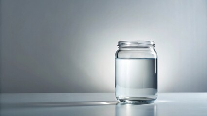 Poster - A clear glass jar partially filled with pure, refreshing water sits on a minimalist surface, bathed in soft light.