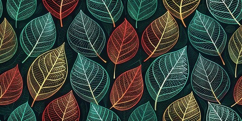 Aufkleber - Intricate Leaf Vein Pattern in Warm and Cool Hues A Seamless Design for Textile or Wallpaper