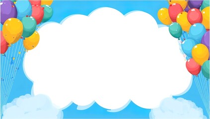 Wall Mural - the background is blue with white clouds and colorful balloons on the left side of it, creating an