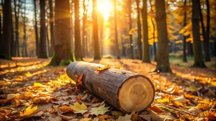 Poster - Golden Hour in the Autumnal Woodland A Fallen Log Basking in the Sun's Warm Embrace