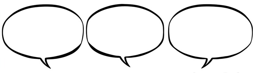 Wall Mural - three speech bubbles, simple line drawing style, white background, vector illustration, minimalist