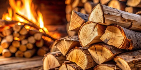 Aufkleber - Warmth and Comfort A Stack of Firewood Next to a Cozy Fireplace