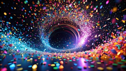 Aufkleber - A swirling vortex of vibrant confetti, a kaleidoscope of color and light, explodes with festive energy and dynamic motion.