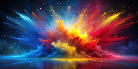 Poster - Vibrant explosion of multicolored powder creating a stunning visual spectacle with dynamic energy and a captivating blend of colors against a dark background.
