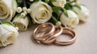 © mf2 - Elegant Wedding Rings and White Roses: Symbol of Love and Commitment, Perfect for Wedding or Anniversary