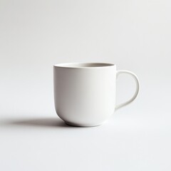 Poster - Minimalist elegance: A pristine white ceramic mug sits poised, ready to cradle warmth and comfort, embodying simplicity and modern design.